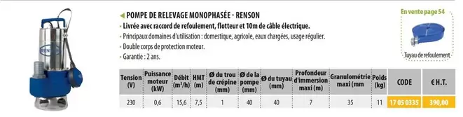 Renson - Pompe De Relevage Monophasée  offre sur Loxam