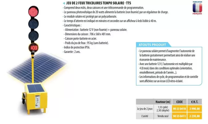 Jeu De 2 Feux Tricolores Tempso Solaire-TTS offre à 3990€ sur Loxam