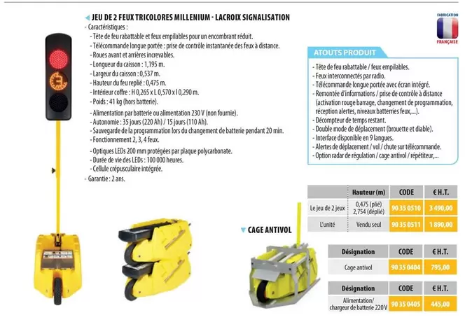 Jeu De 2 Feu Tricolores Millenium-Lacroix Signalisation offre sur Loxam