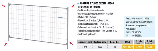 Clôture 4 Tubes Droite-M300  offre sur Loxam