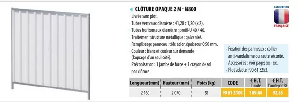 Clôture Opaque 2 M-M800 offre sur Loxam