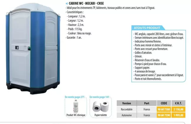 Cabine WC Mecabi - Cnse offre sur Loxam