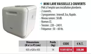 Mini Lave Vaisselle 2 Couverts  offre sur Loxam