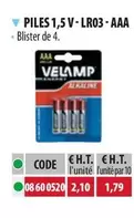 Velamp - Piles 1,5 V Lr03 Aaa offre sur Loxam