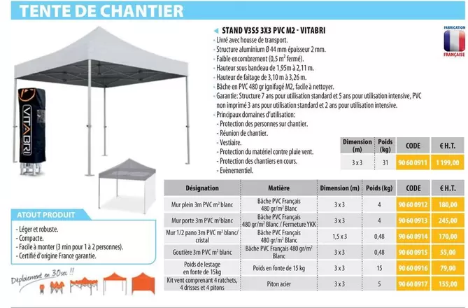 Vitabri - Stand V3S5 3X3 PVC M2 offre sur Loxam