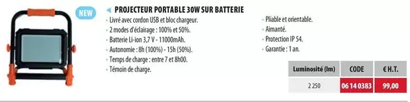 Batteries - Prodecteur Portable 30w offre à 99€ sur Loxam