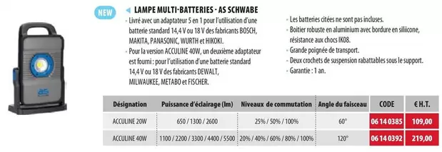 Schwab - Lampe Multi Batteries As offre à 109€ sur Loxam