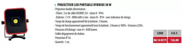 Proyeteur Led Portable Hybriud 50 W offre à 126€ sur Loxam