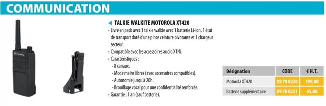 Motorola - Talkie Walkite XT420 offre à 45€ sur Loxam