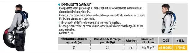 Exosquelette Carrysuit offre à 1770€ sur Loxam