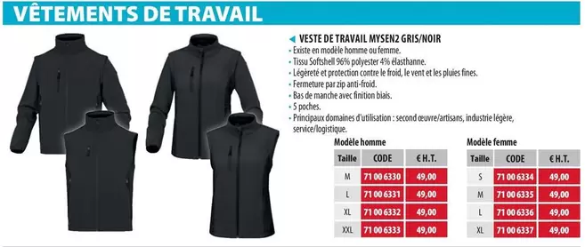 Veste De Travail Mysen2 Gris/Noir offre sur Loxam