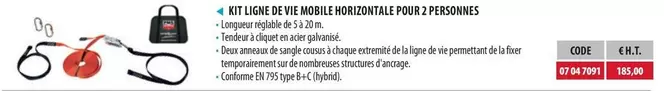 Kit Ligne De Vie Mobile Horizontale Pour 2 Personnes offre à 185€ sur Loxam