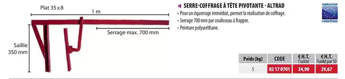 Altrad - Serre-Coffrage À Tête Pivotante offre à 34,9€ sur Loxam