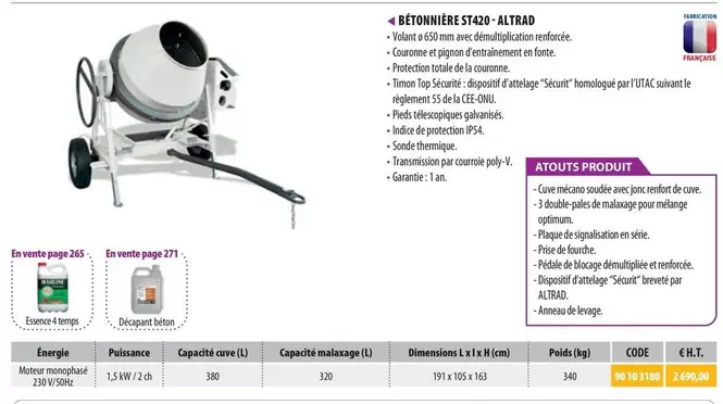 Altrad - Bétonnière St420 offre à 2690€ sur Loxam