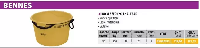 Altrad - Bac À Béton 90 L offre à 119€ sur Loxam