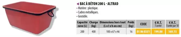 Altrad - Bac À Béton 200 L offre à 199€ sur Loxam