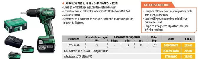 Hikoki - Perceuse Visseuse 18 V Ds18ddwpz offre à 239€ sur Loxam