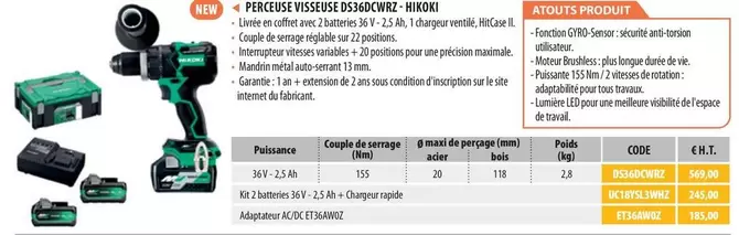 Hikoki - Perceuse Visseuse DS36DCWRZ  offre à 569€ sur Loxam