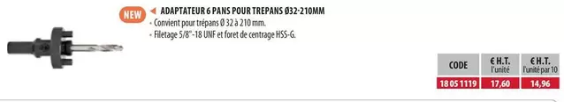 Adaptateur 6 Pans Pour Trepans Ø32-210MM offre à 17,6€ sur Loxam