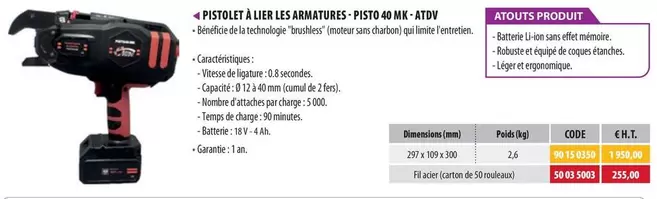 Pistolet À Lier Les Armatures - Pisto 40 Mk - Atdv offre à 1950€ sur Loxam