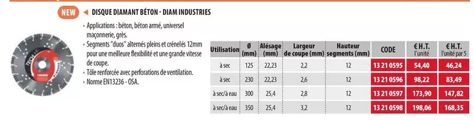 Diam Industries - Disque Diamant Beton  offre à 54,4€ sur Loxam