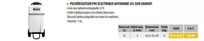 Diam Industries - Pulvérisateur Pvc Électrique Autonome 35L Sur Chariot offre à 420€ sur Loxam