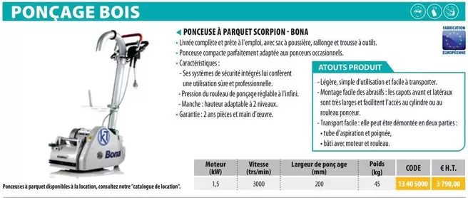 Bona - Ponceuse À Parquet Scorpion offre à 3790€ sur Loxam