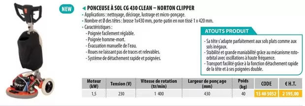 Norton - Ponceuse À Sol Cg 430 Clean Clipper offre à 2195€ sur Loxam