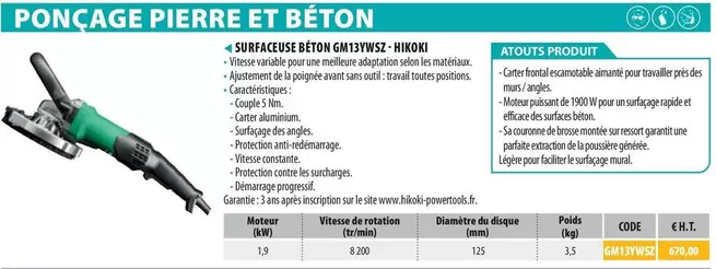 Hikoki - Surfaceuse Béton GM13YWSZ offre à 670€ sur Loxam