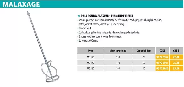 Diam Industries - Pale Pour Malaxeur offre à 22€ sur Loxam