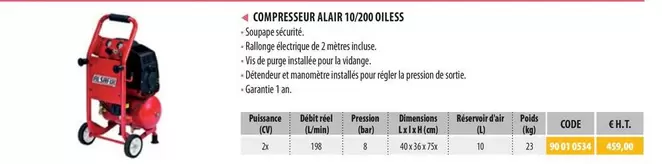 Compresseur Alair 10/200 Oiless offre à 459€ sur Loxam