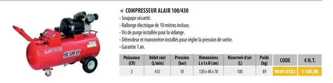 Compresseur Alair 100/430 offre à 1100€ sur Loxam