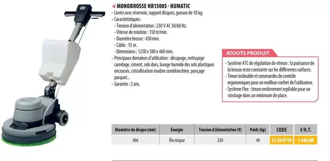 Numatic - Monobrosse NR1500S  offre à 1440€ sur Loxam