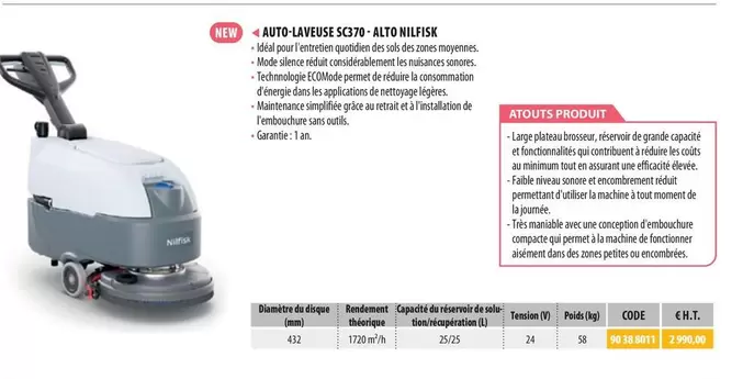 Nilfisk - Auto Laveuse SC370 Alto  offre à 2990€ sur Loxam