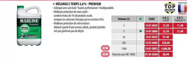 Marline -  Mélange 2 Temps 2,8% Premium offre à 13,5€ sur Loxam