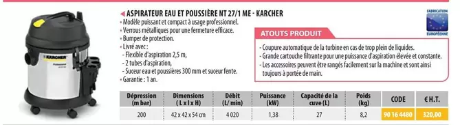 Kärcher - Aspirateur Eau Et Poussière NT 27/1 ME offre à 320€ sur Loxam