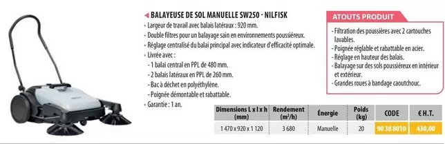 Nilfisk - Balayeuse De Sol Manuelle SW250 offre à 430€ sur Loxam