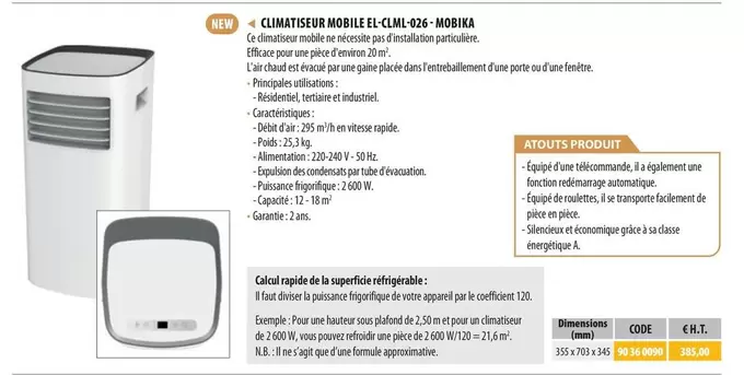 Mobika - Climatiseur Mobile El Clml 026 offre à 385€ sur Loxam