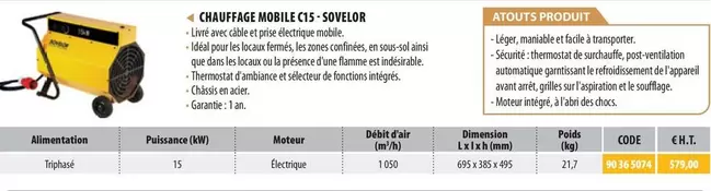 Chauffage Mobile Cs Sovellor offre à 579€ sur Loxam