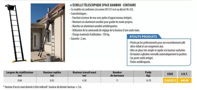 Centaure - Échelle Télescopique Space Bamboo  offre à 449€ sur Loxam