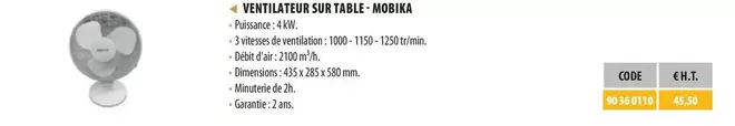 Mobika - Ventilateur Sur Table offre à 45,5€ sur Loxam