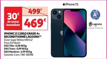 Apple - Iphone 13 128go Grade A+ Reconditionné Lagoona offre à 469€ sur Auchan Hypermarché