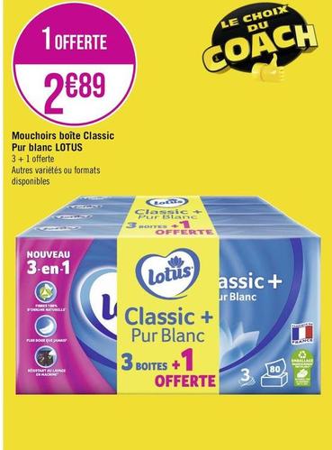 Lotus - Mouchoirs Boîte Classic Pur Blanc offre à 2,89€ sur Géant Casino