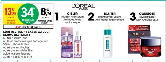 L'Oréal - Soin Revitalift Laser X3 Jour Dermo Revitalift offre à 8,74€ sur Intermarché