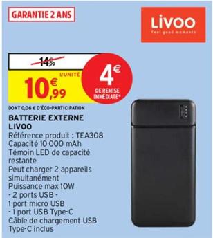 Batterie Externe Livoo offre à 10,99€ sur Intermarché