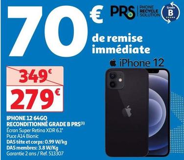 Apple - Iphone 12 64go Reconditionné Grade B PRS offre à 279€ sur Auchan Hypermarché