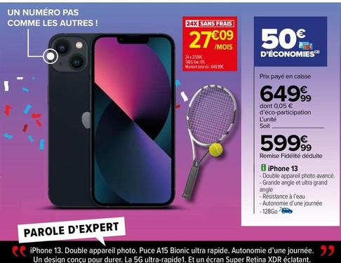 Apple - iPhone 13 offre à 599,99€ sur Carrefour