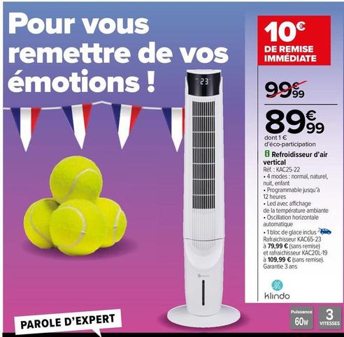 Klindo - Réfriolaisseur D'air Vertical offre à 89,99€ sur Carrefour