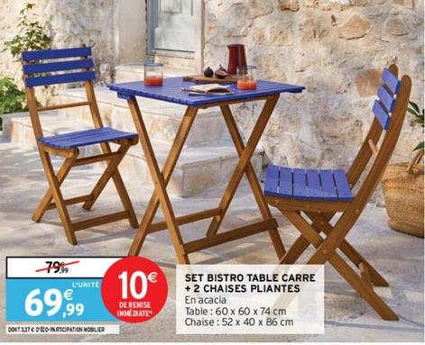 Set Bistro Table Carre +2 Chaises Pliantes offre à 69,99€ sur Intermarché Hyper