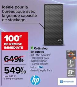 HP - Ordinateur De Bureau Ref.: Mo1-f3008nf Ryzen 55600u offre à 549,99€ sur Carrefour Drive